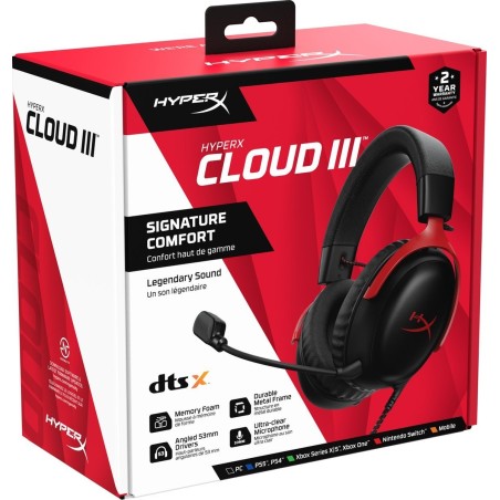 HyperX Cloud 3 Kablet Høretelefoner Sort Rød